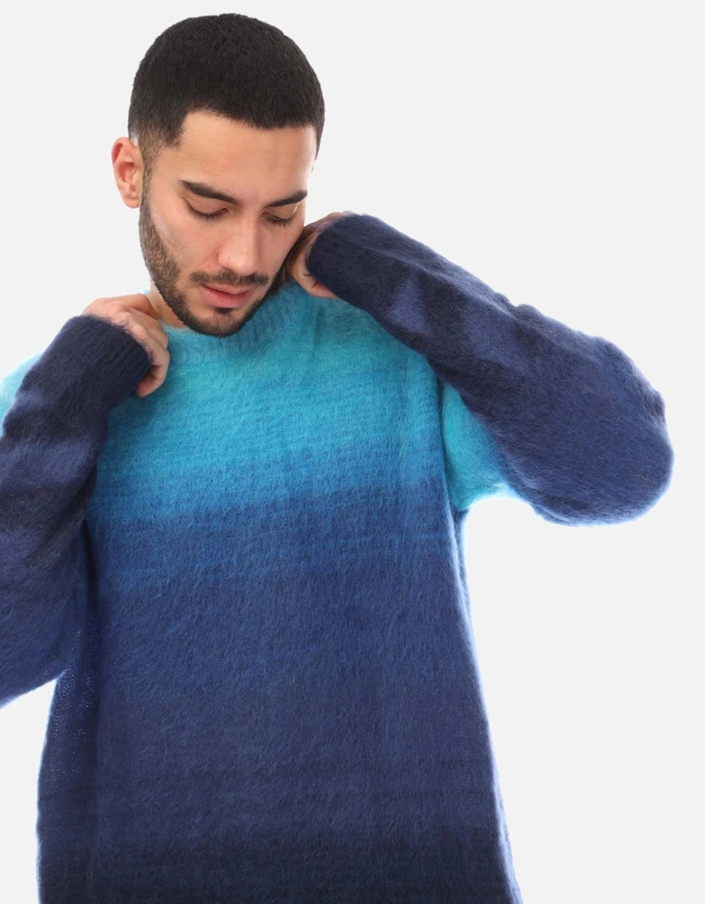 Diagonal Brushed Knit Crewneck Sweater