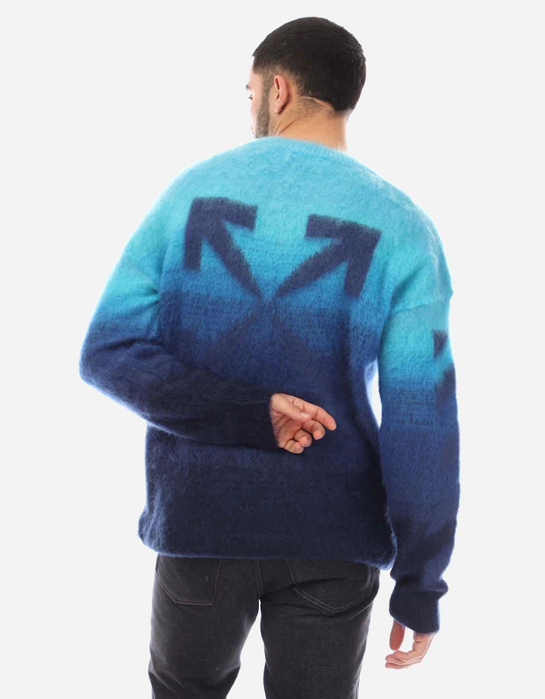 Diagonal Brushed Knit Crewneck Sweater