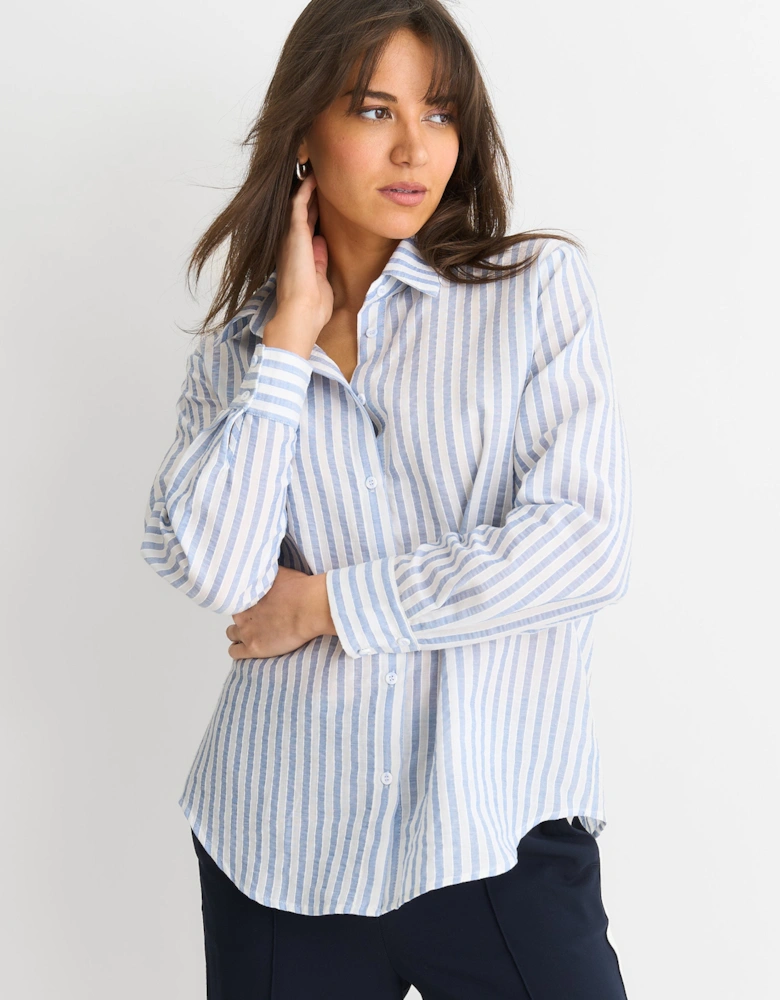 Blue Linen Oversized Stripe Shirt