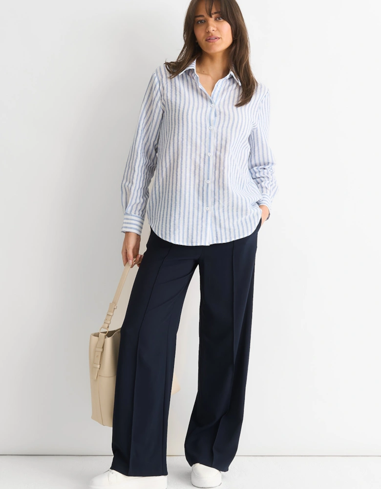 Blue Linen Oversized Stripe Shirt