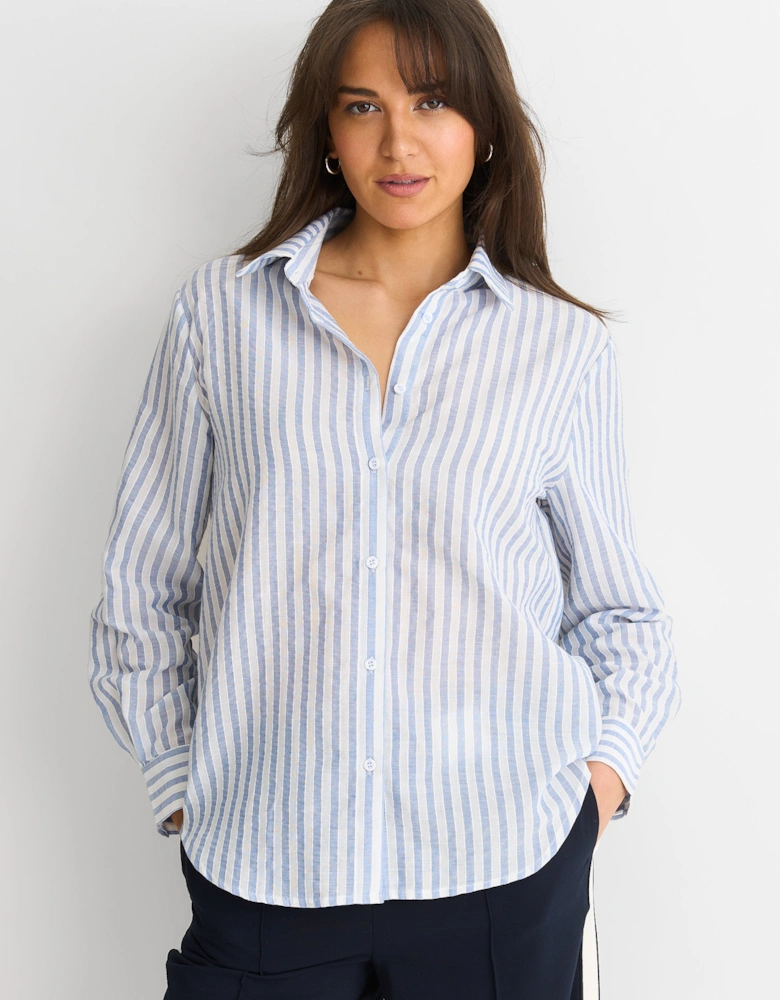 Blue Linen Oversized Stripe Shirt