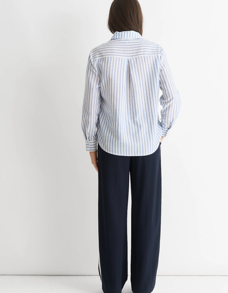 Blue Linen Oversized Stripe Shirt