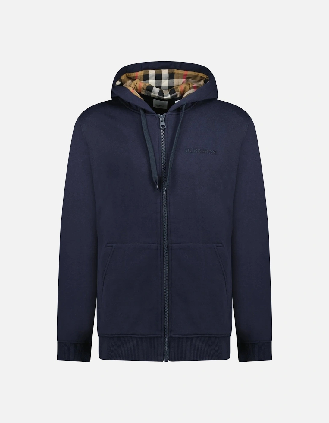 'Hove' check Hood Embroidery Logo Hoodie Zip Sweatshirt Navy, 4 of 3