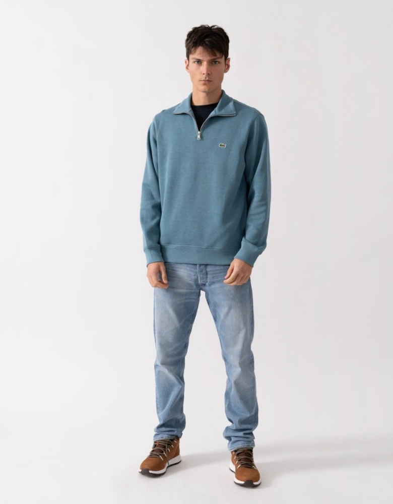 Mens Zippered Stand-Up Collar Cotton Sweatshirt