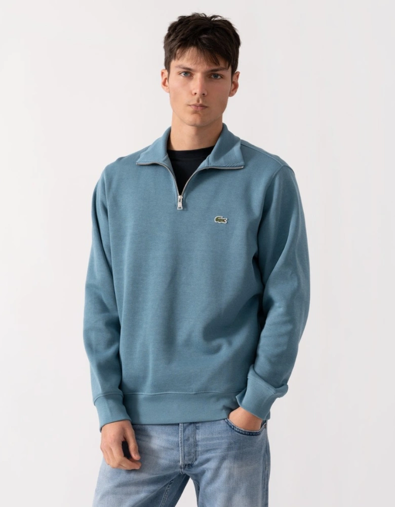 Mens Zippered Stand-Up Collar Cotton Sweatshirt