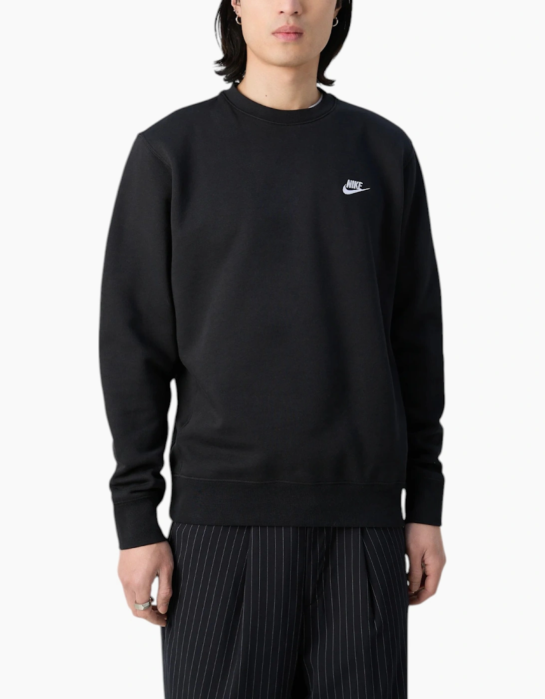 NIKE BV2662 Sportswear Club Fleece Men's Crew Relax Fit Sweatshirt - Black - Size: S