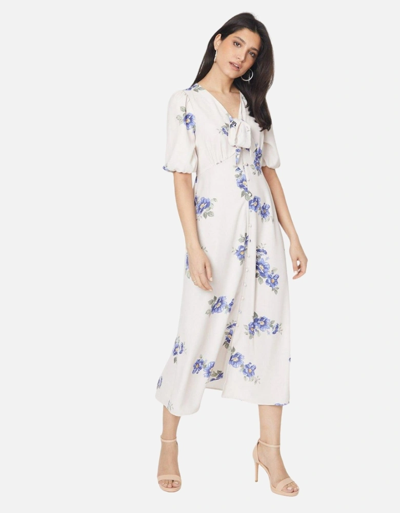 Womens/Ladies Floral Front Tie Midi Dress