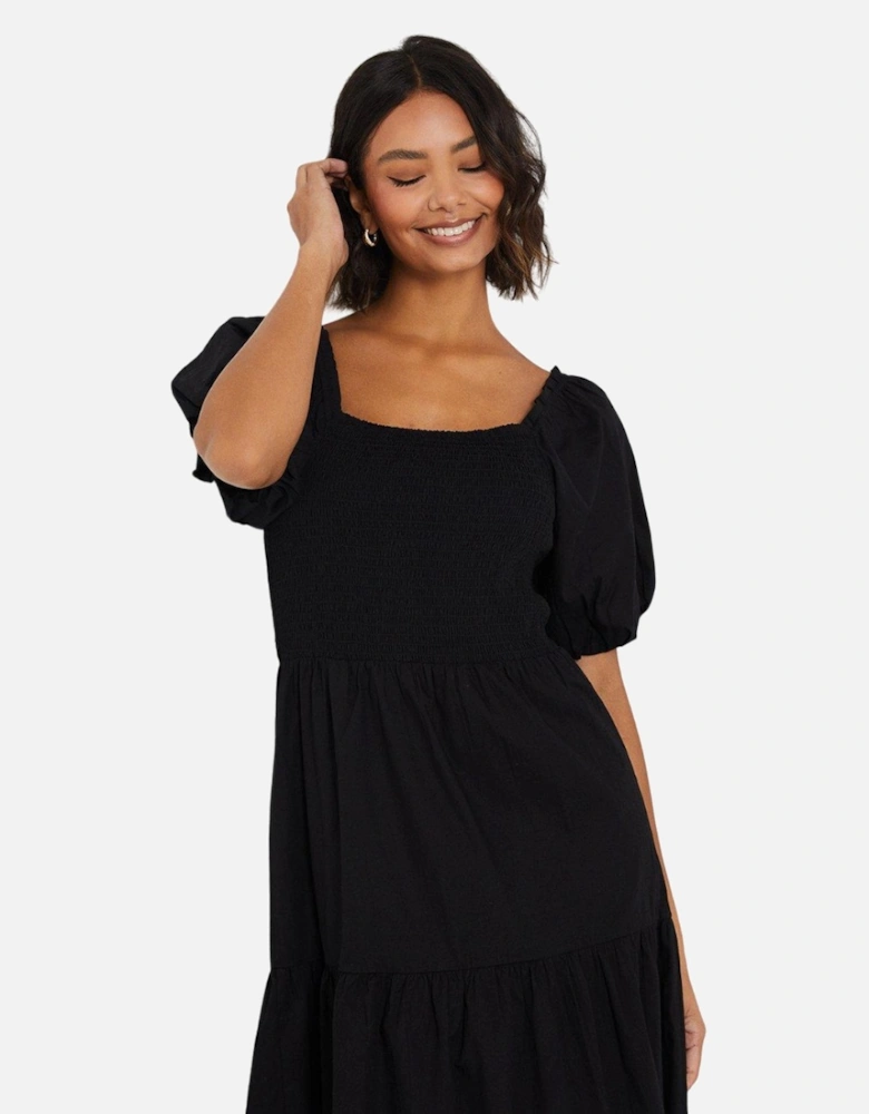 Womens/Ladies Shirred Puff Sleeve Midi Dress