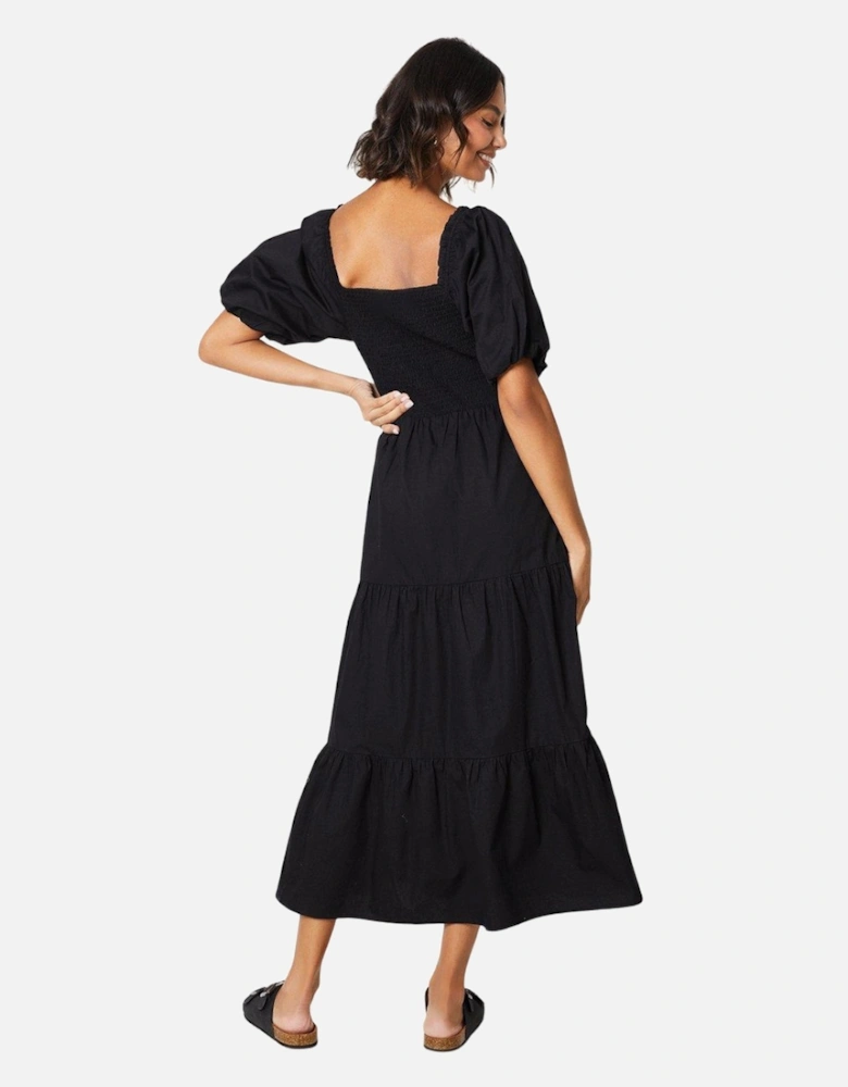 Womens/Ladies Shirred Puff Sleeve Midi Dress