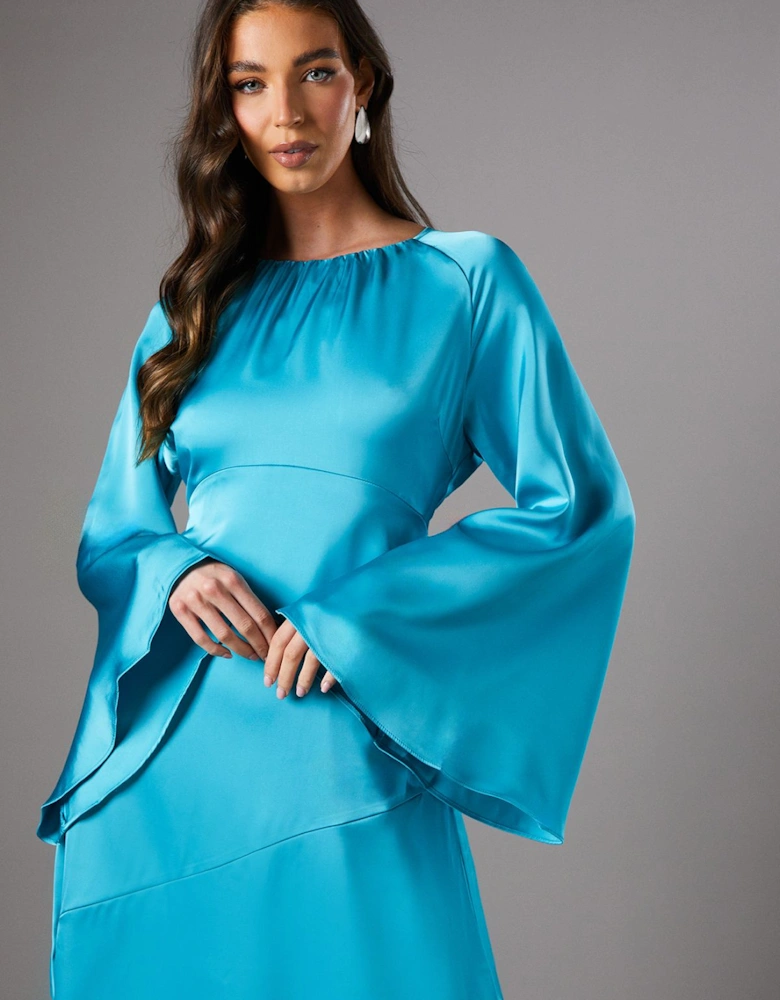 Flare Sleeve Satin Shift Dress