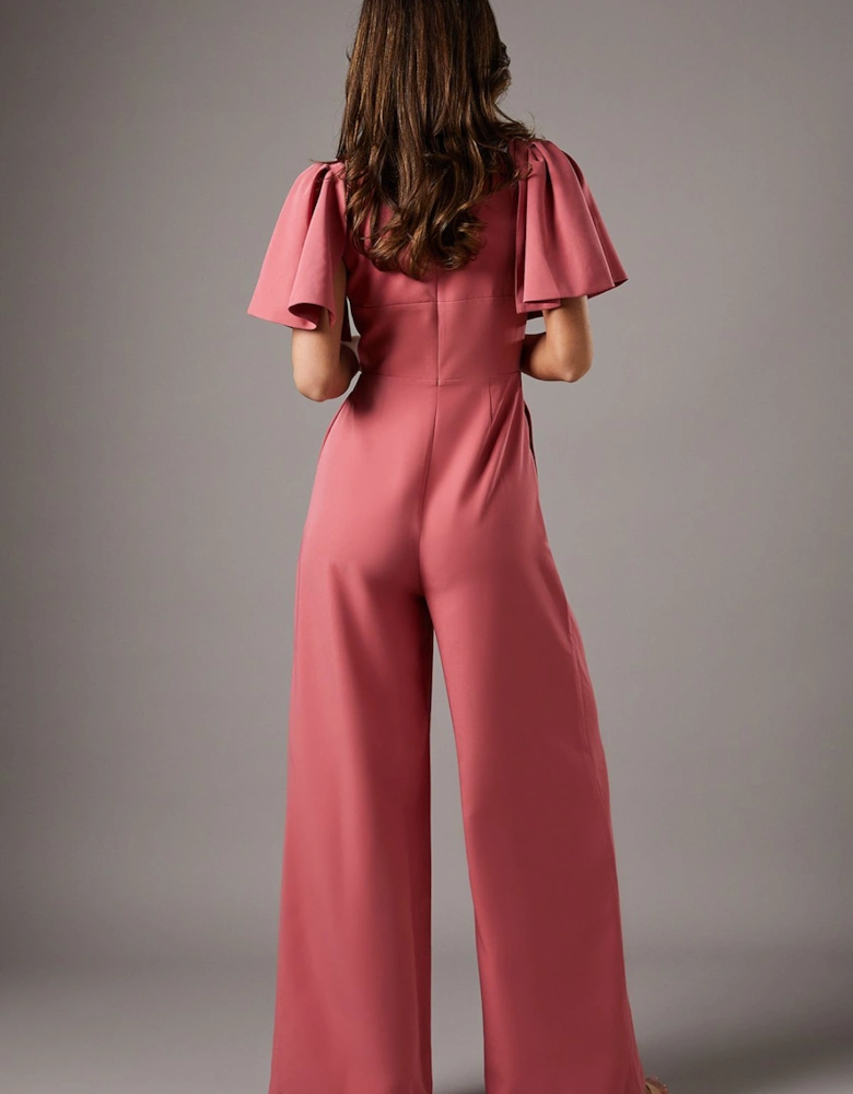 Flutter Sleeve Plunge Jumpsuit