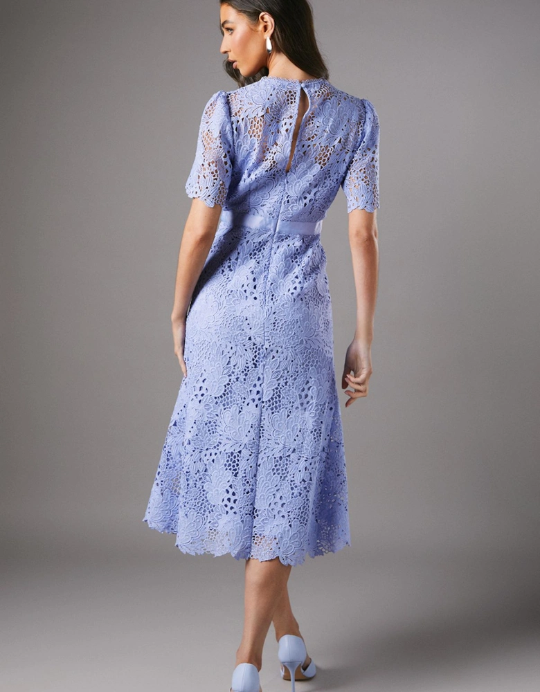 Lace Midi Dress With Bow Belt