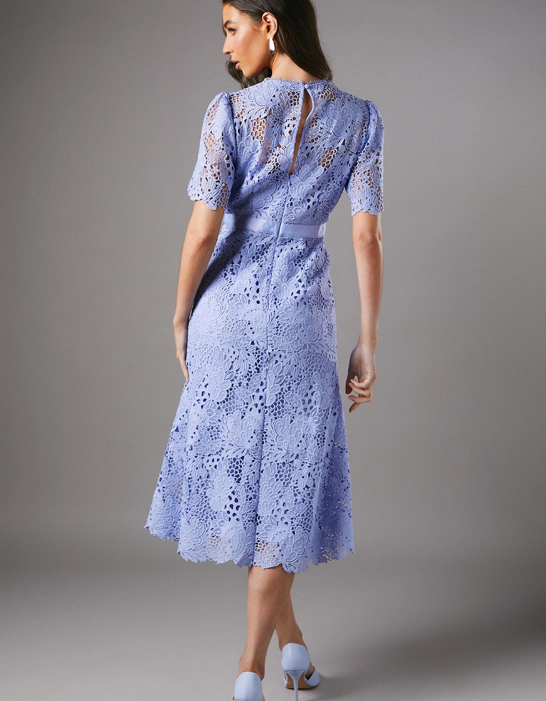 Lace Midi Dress With Bow Belt