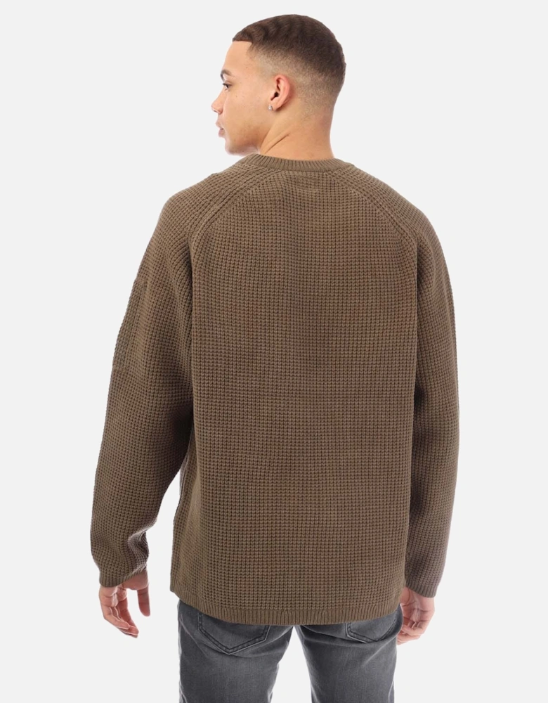 Chenille Crewneck Waffle Knit Sweater