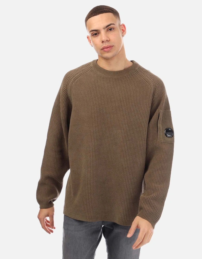 Chenille Crewneck Waffle Knit Sweater