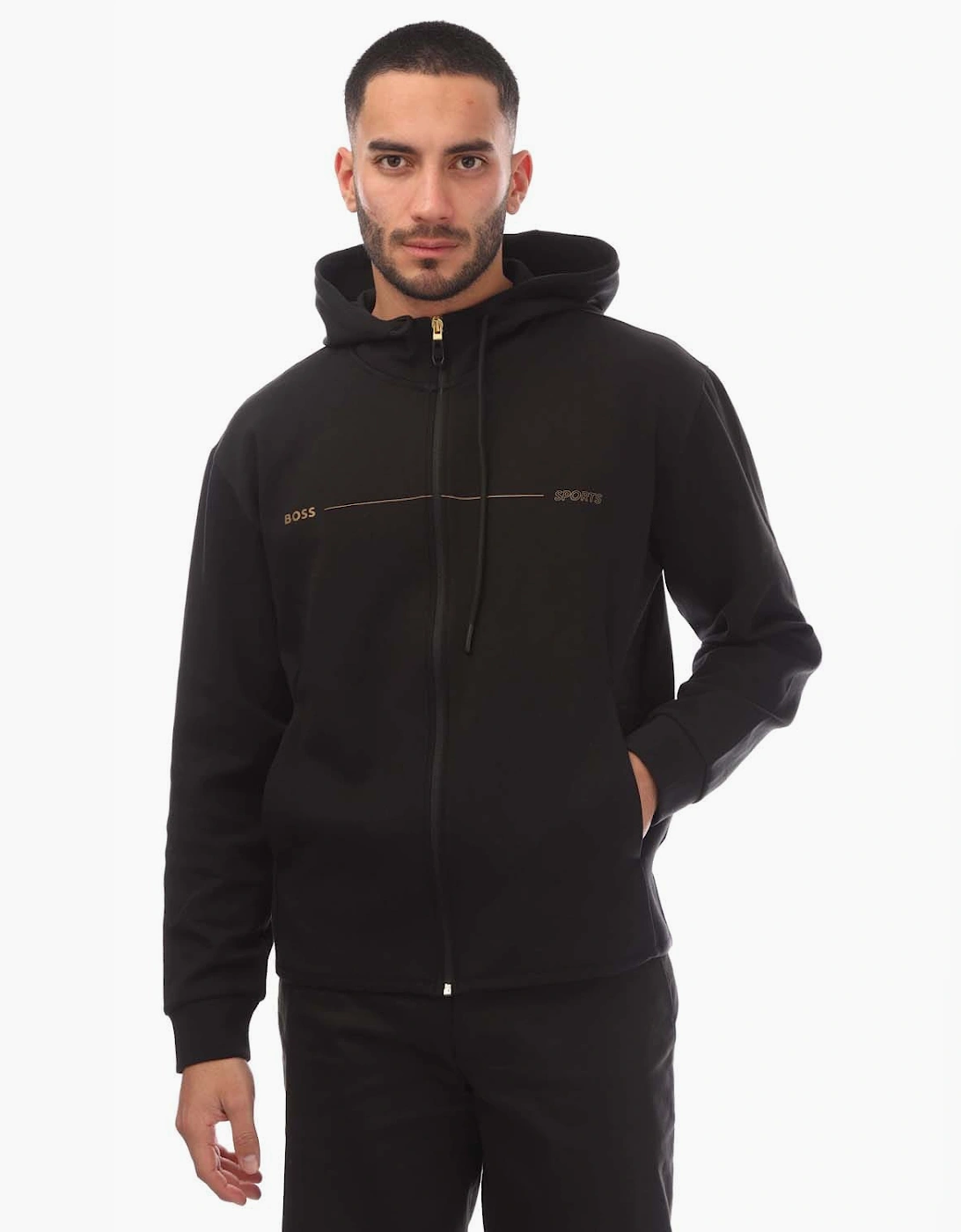 Hugo Boss Men's Printed Artwork Zip-Up Hoodie - Black - Size: 46