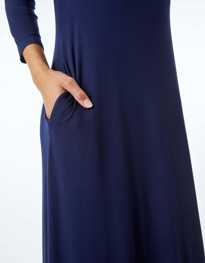 Stretch Pocket Detail Midi Dress - Navy