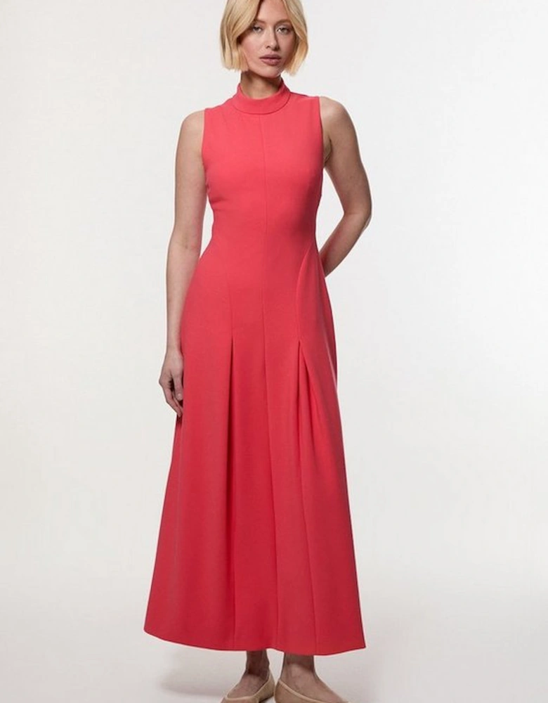 Compact Stretch High Neck Open Back Tailored Maxi Dress