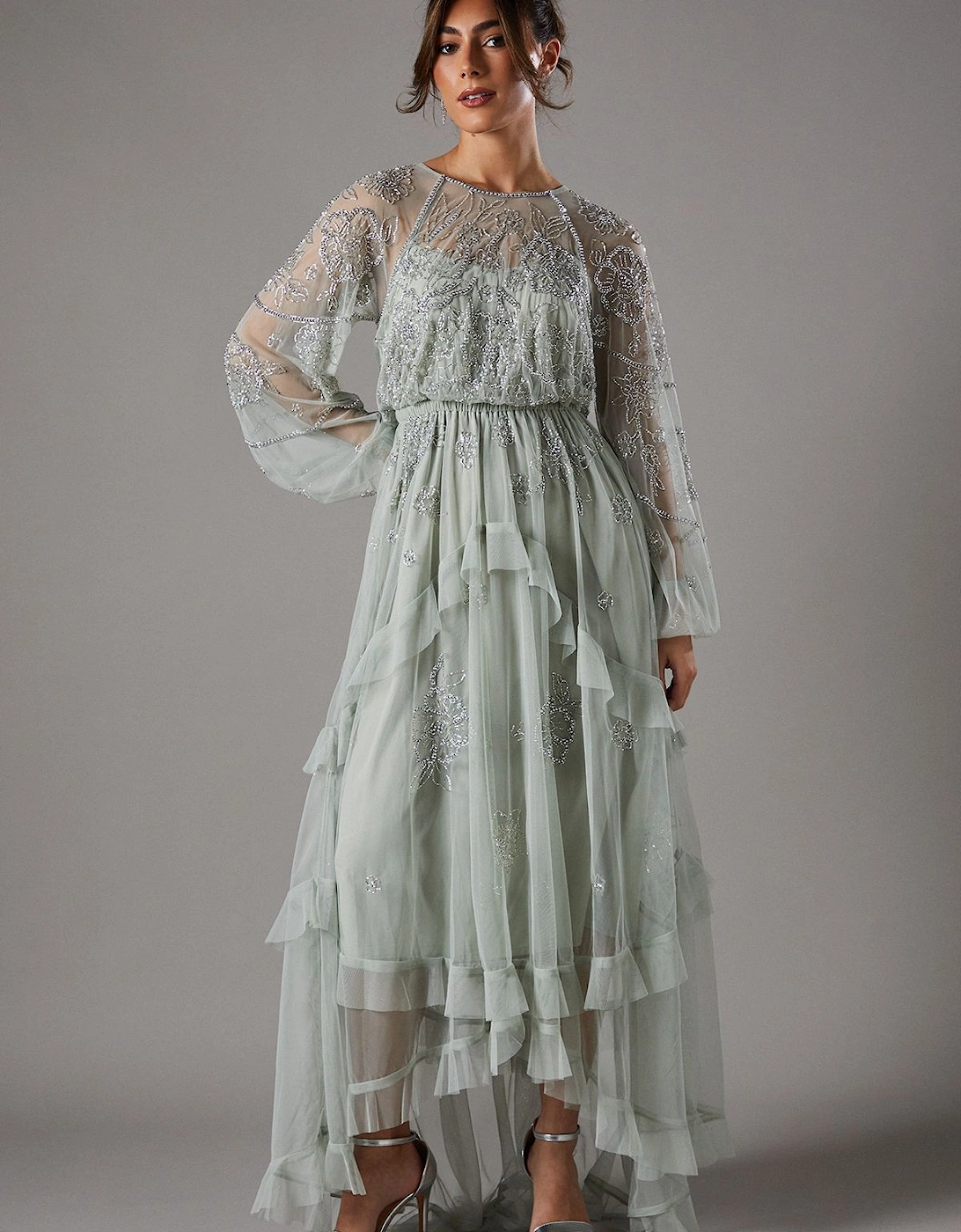 Embellished Frill Chiffon Maxi Dress, 5 of 4