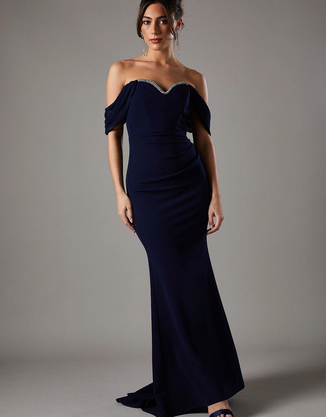 Bardot Maxi Dress With Diamante Trim, 5 of 4