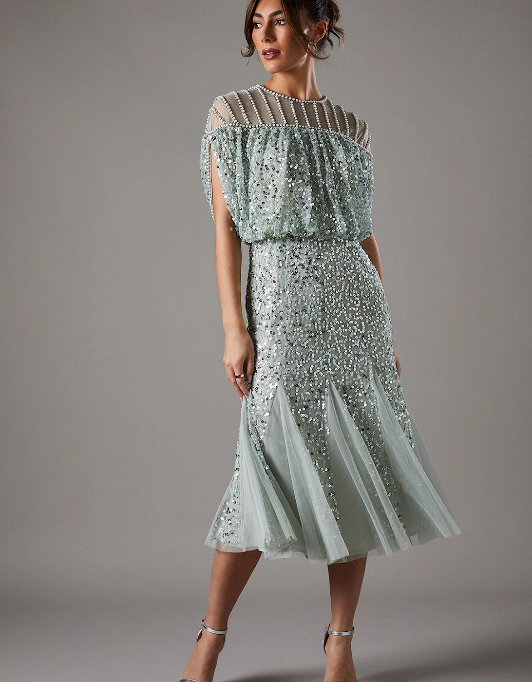 Sequin Embellished Cape Midi Dress, 5 of 4