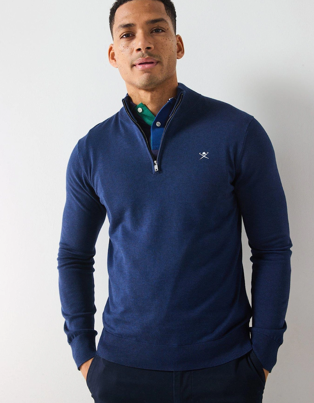 Cotton Silk Half Zip Knitted Jumper - Navy, 2 of 1