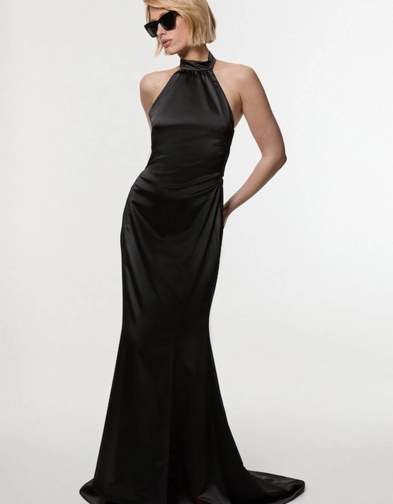 Premium Satin Halter Neck Tailored Maxi Dress