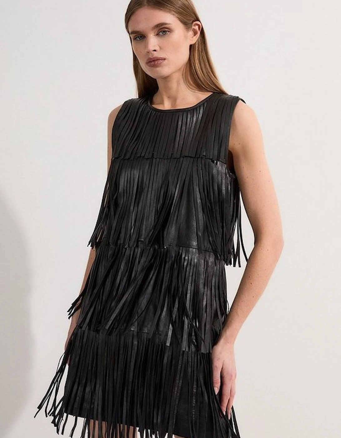 Leather Tassel Mini Dress, 4 of 3