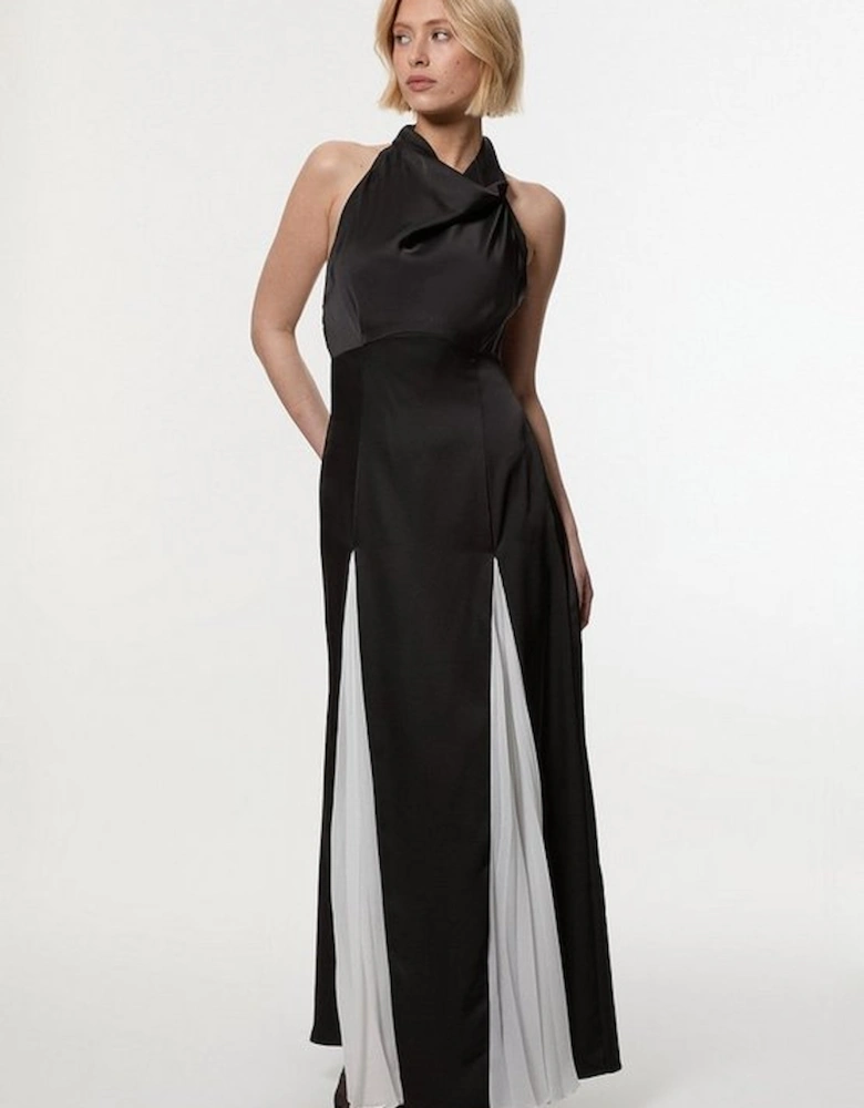 Drama Halter Pleat Insert Woven Maxi Dress