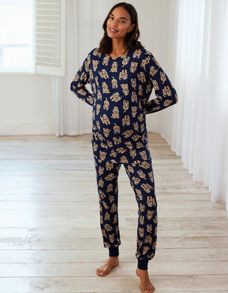 Cockapoo Printed Long Pyjama Set - Navy