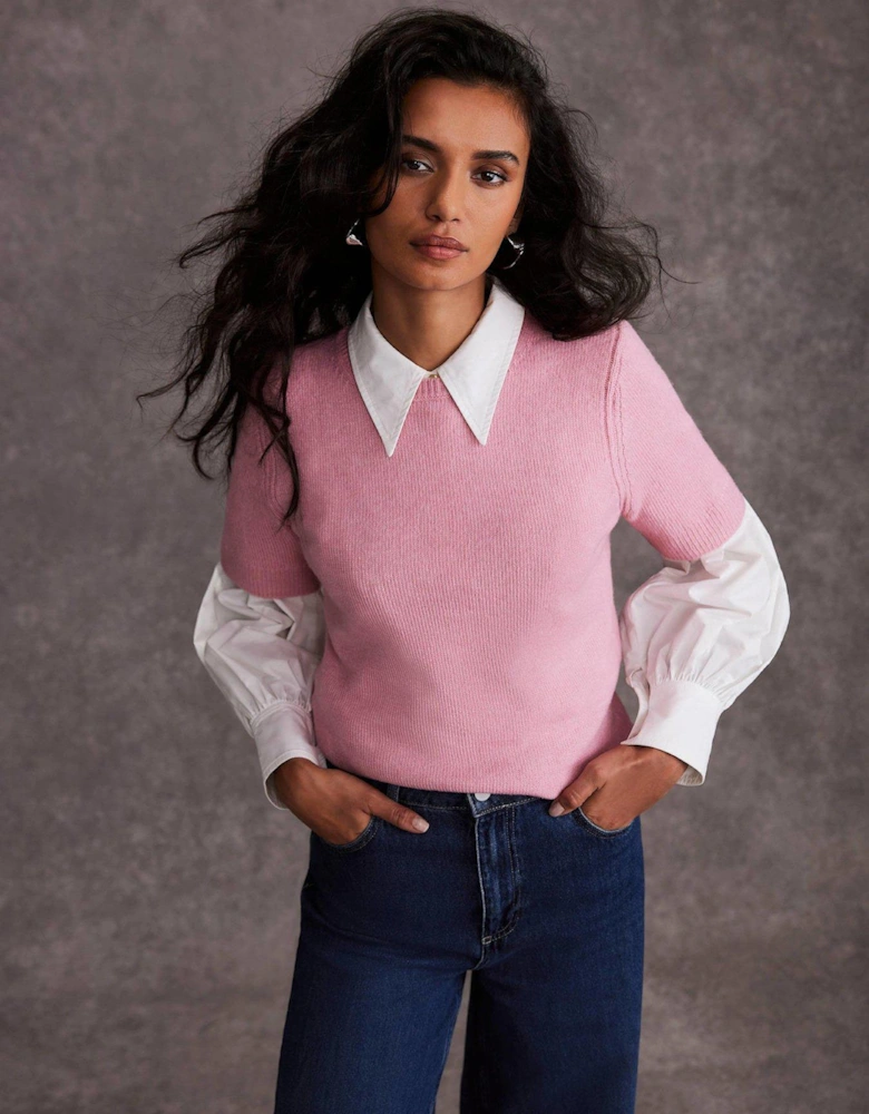 Wool Blend Knit Top - Pink