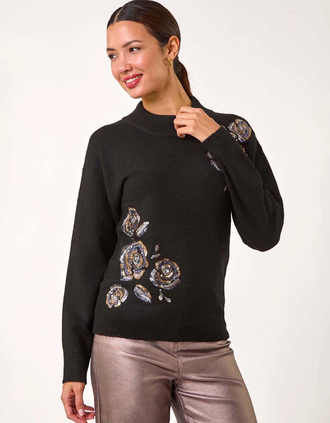 Floral Sequin Knit Jumper - Black, 2 of 1