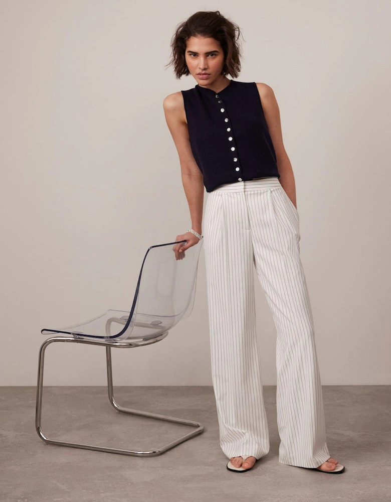 White Pinstripe Tailored Trousers - Cream