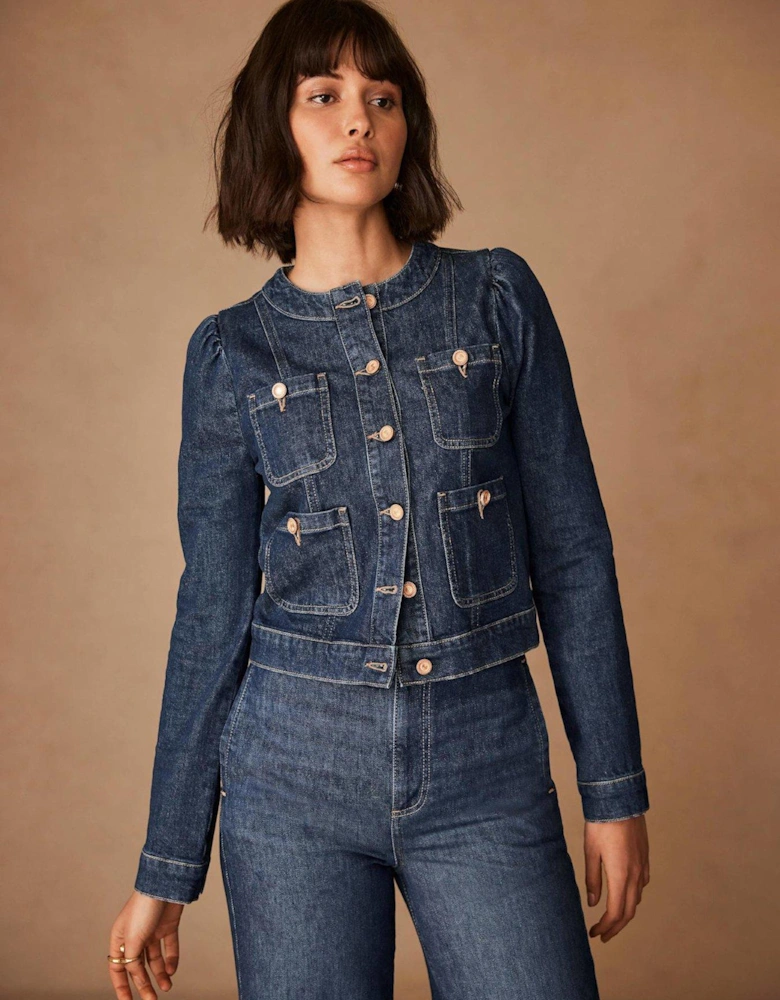 Indigo Denim Cropped Jacket - Blue