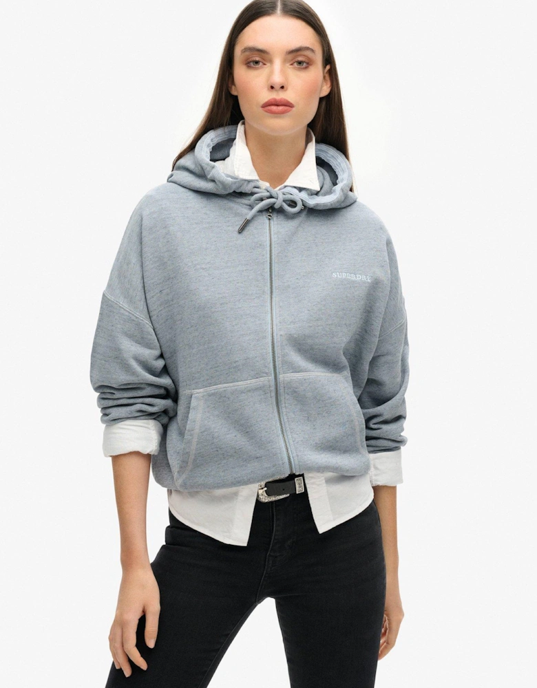 Essential Logo Overdyed Zip Hoodie - Blue