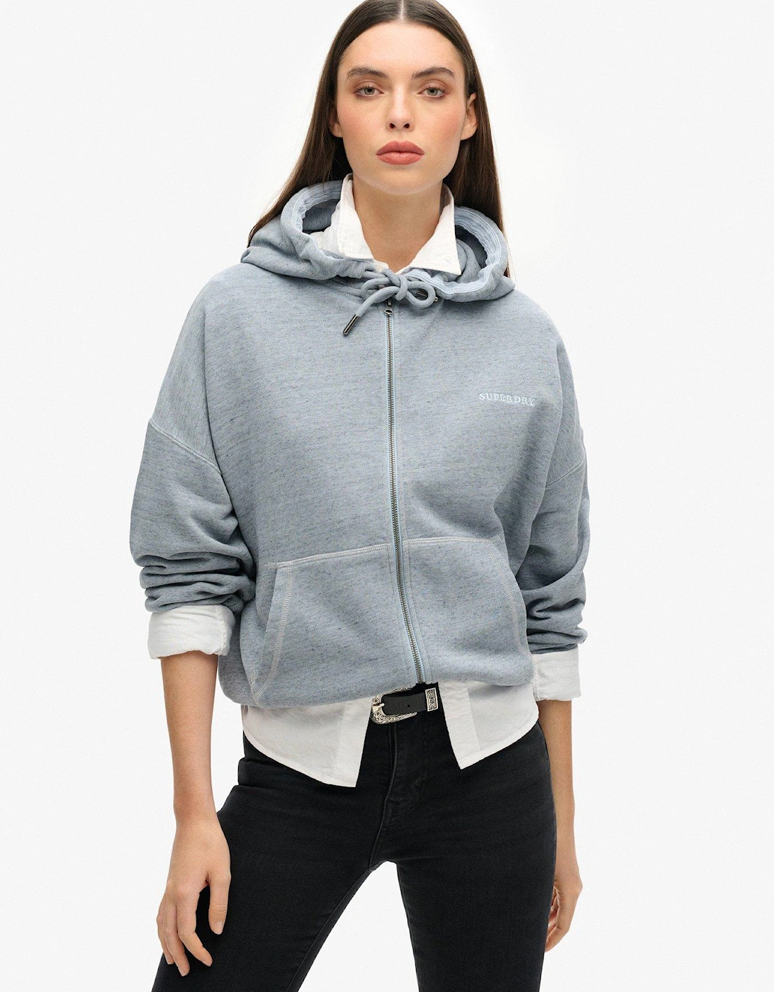 Essential Logo Overdyed Zip Hoodie - Blue, 2 of 1