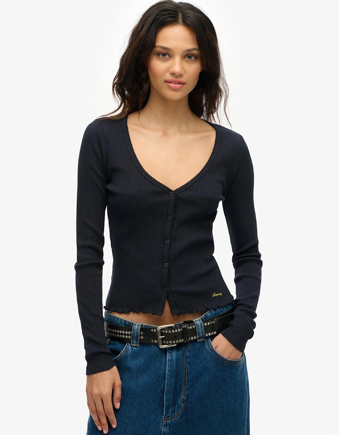 Essential Button Long Sleeve Top - Navy, 2 of 1