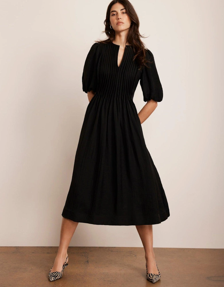 Puff Sleeve Midi Dress - Black