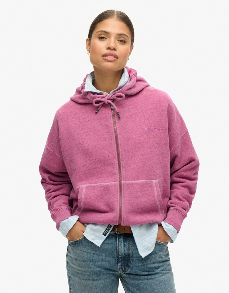 Essential Logo Overdyed Zip Hoodie - Pink