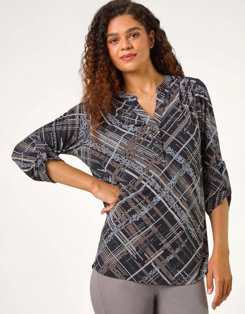 Abstract Linear Print Shirt - Brown