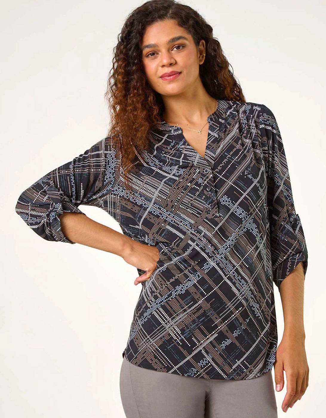 Abstract Linear Print Shirt - Brown, 2 of 1