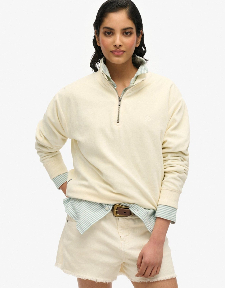 Velour Half Zip - White