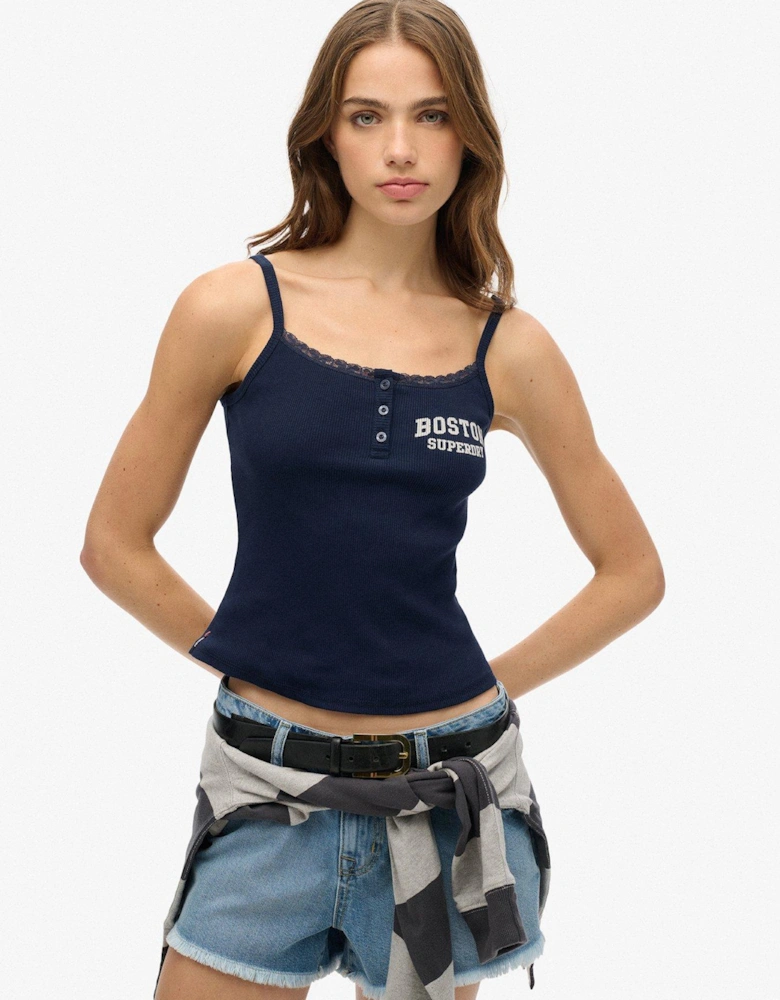 Athletic Essentials Graphic Button Cami Top - Navy