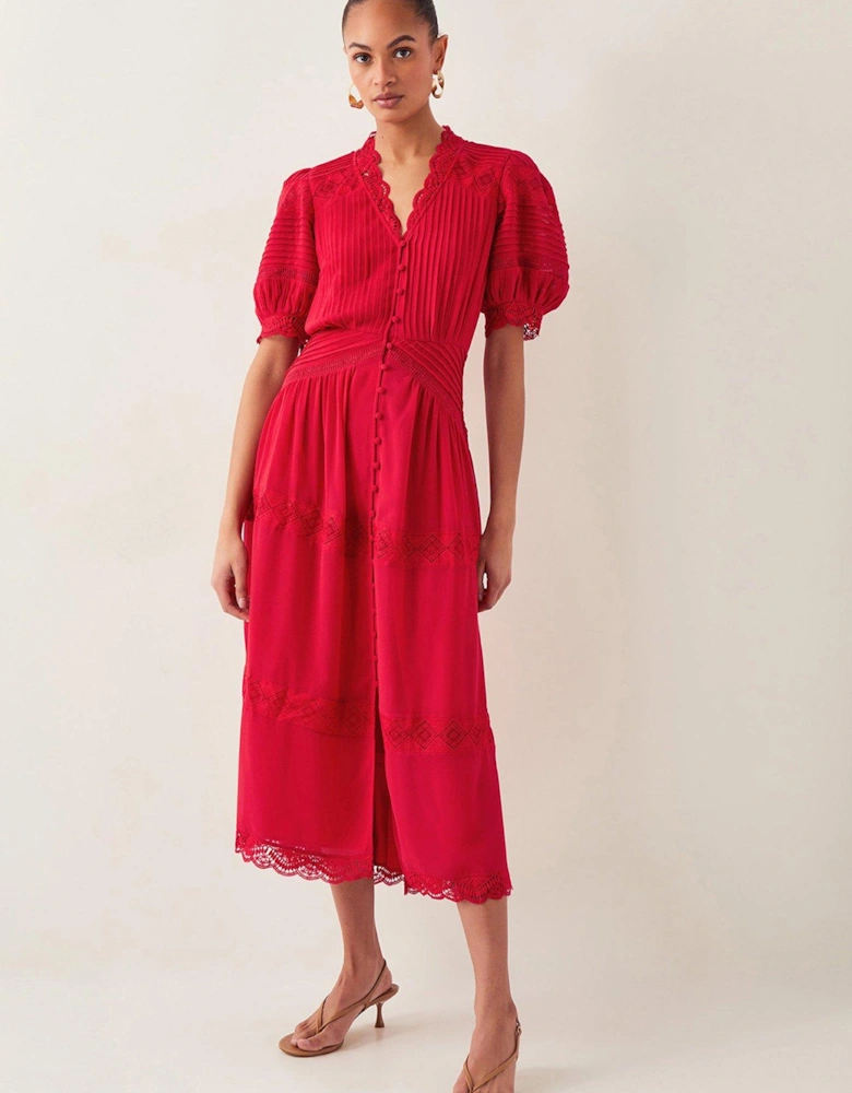 Kiana Pintuck Dress - Red