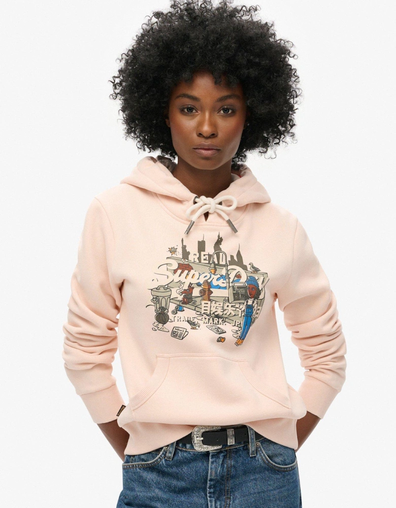 New York Vintage Logo Graphic Hoodie - Pink