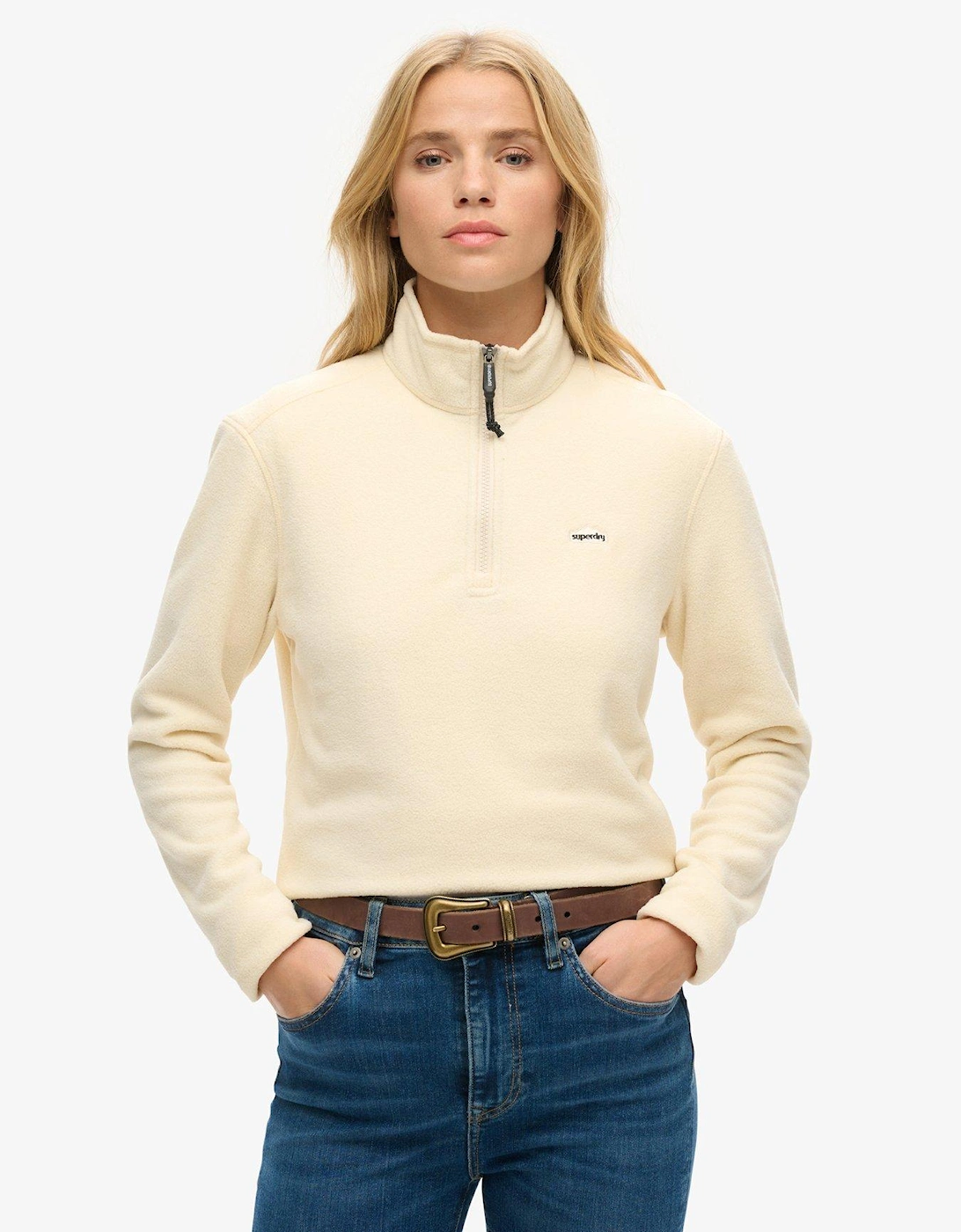 Polar Fleece Cropped Half Zip - Beige, 2 of 1