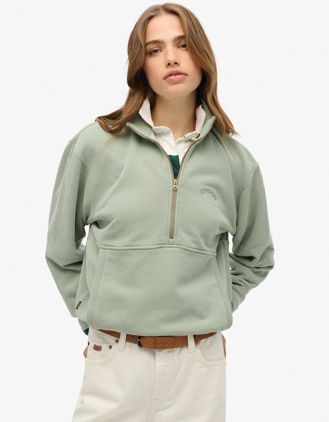 Essential Logo Oversized Half Zip Sweatshirt - Green, 2 of 1