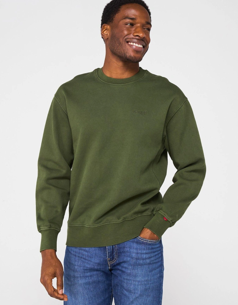 Authentic Tonal Logo Crew Neck Sweat Top - Dark Green