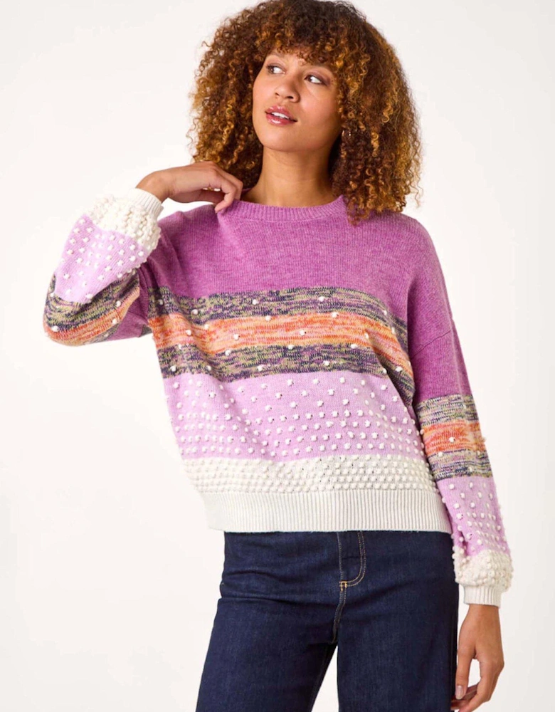 Textured Bobble Knit Crew Jumper - Purple