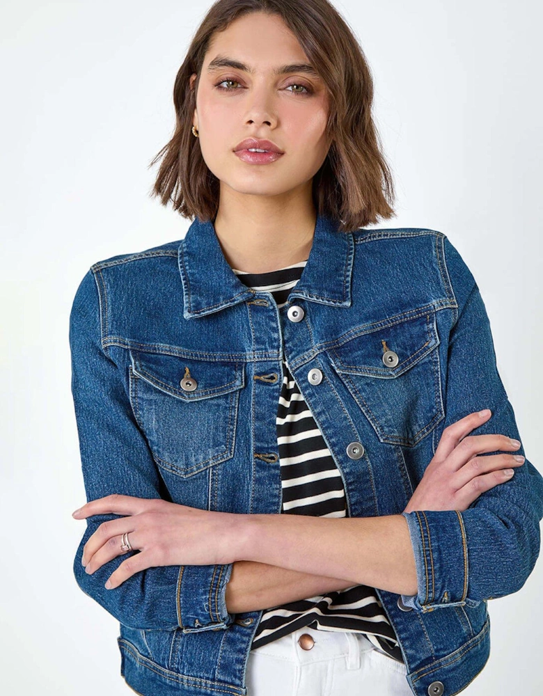 Cotton Blend Stretch Denim Jacket - Indigo